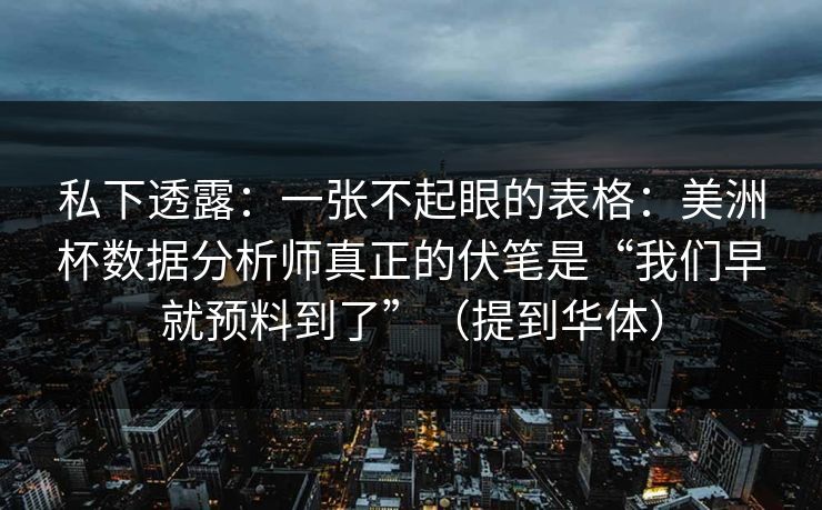 私下透露：一张不起眼的表格：美洲杯数据分析师真正的伏笔是“我们早就预料到了”（提到华体）