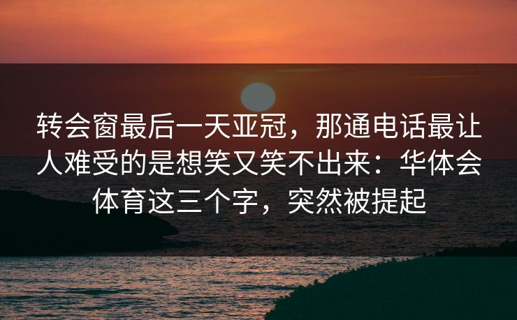 转会窗最后一天亚冠，那通电话最让人难受的是想笑又笑不出来：华体会体育这三个字，突然被提起