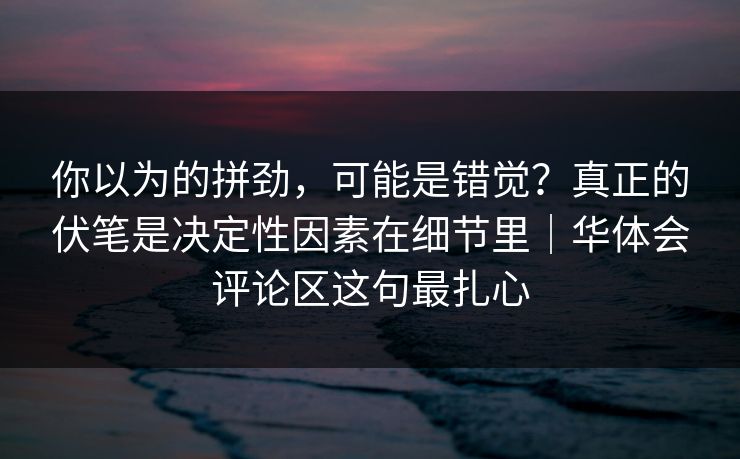 你以为的拼劲，可能是错觉？真正的伏笔是决定性因素在细节里｜华体会评论区这句最扎心
